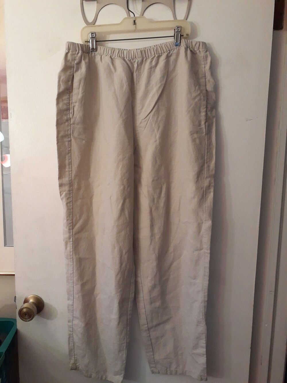 J.Crew Women's L Large Linen Blend Beige Elastic Waist Summer Casual Pants